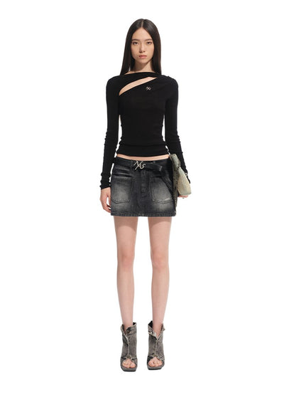 Slanted Hollow Thin Long/Short Sleeve Top NOT0312