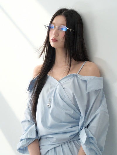 Off-shoulder Pleated Suspender Dress LAL0180
