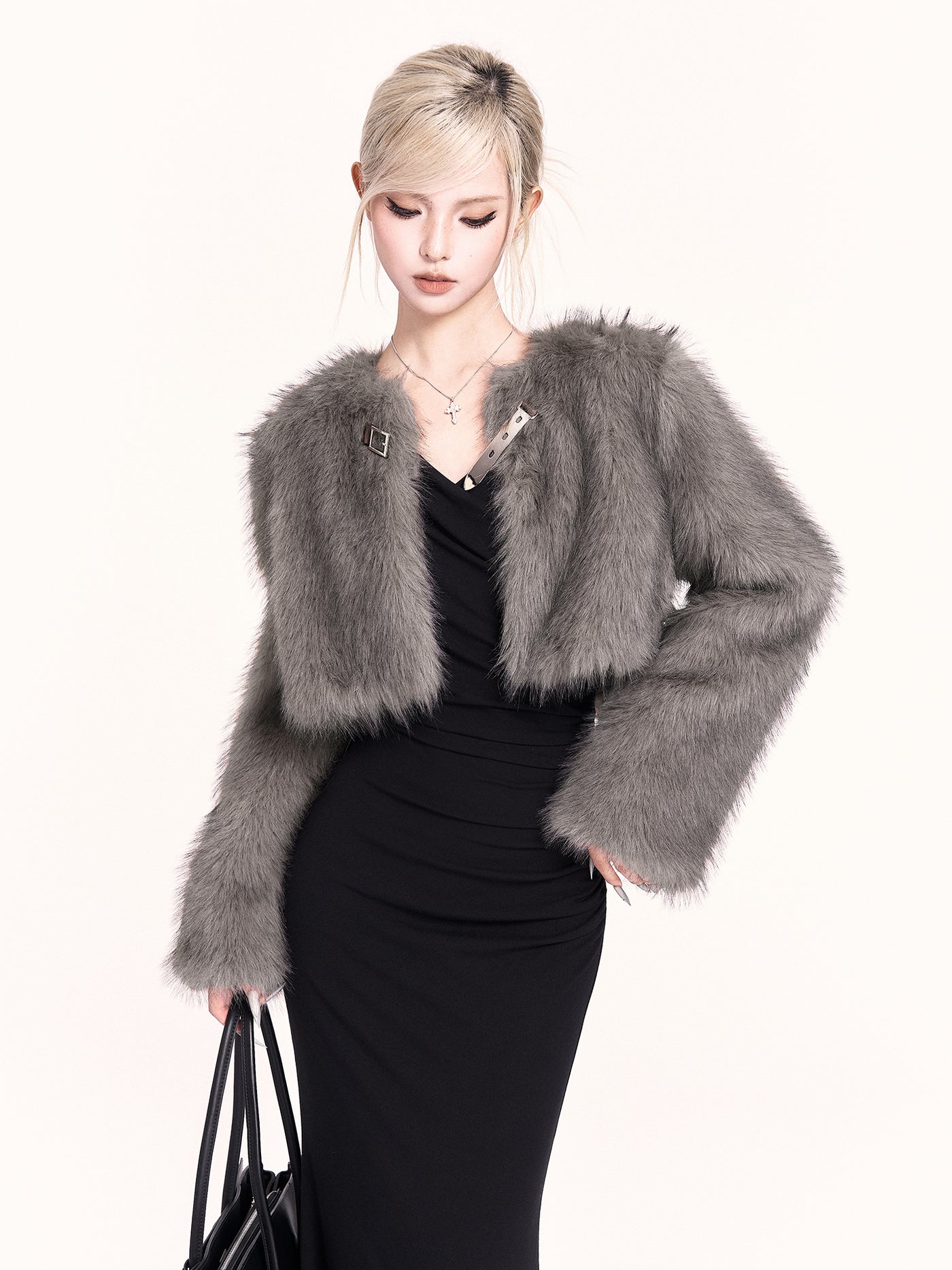 Gray Eco-friendly Fur Short Coat VOC0473