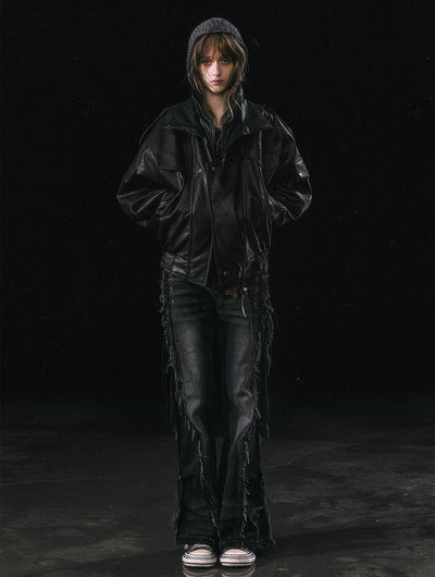 Removable Fur Collar Flight Quilted Leather Short Jacket CES0118