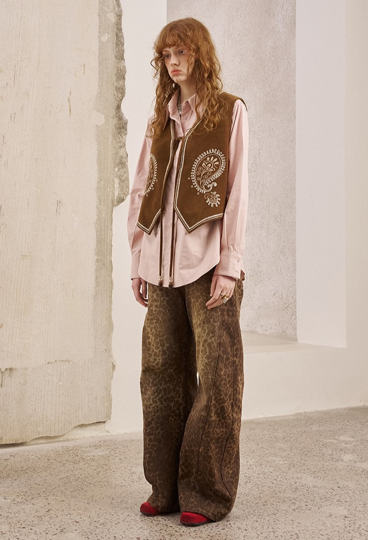Cashew Flower Embroidery Leather Vest DID0251