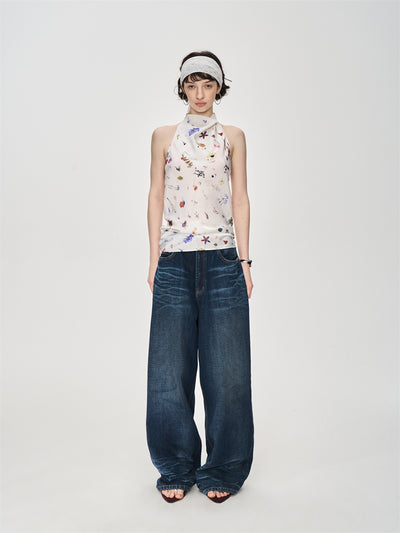 Full Print Halter Neck Top CUR0233