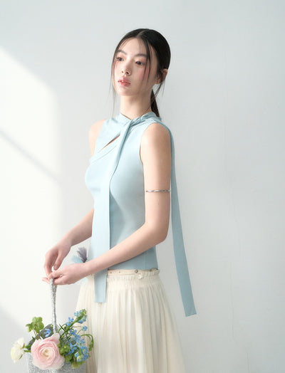 Simple Lace-up Twisted Knitted Top LAL0187