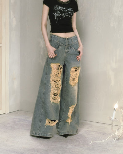 Loose Ripped Wide Leg Low Rise Jeans SAL0061