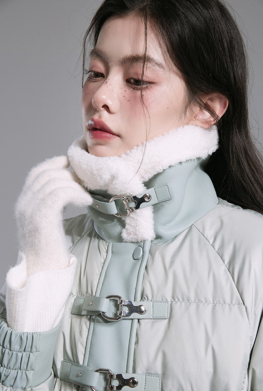 Leather Buckle Mid-Length Fur Collar Down Jacket COT0187