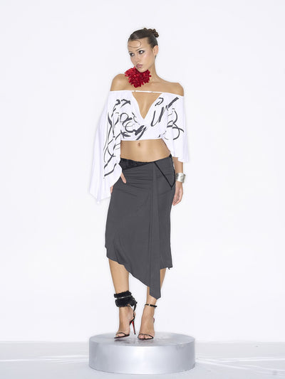 Letter Print Irregular One-shoulder Top NOL0066