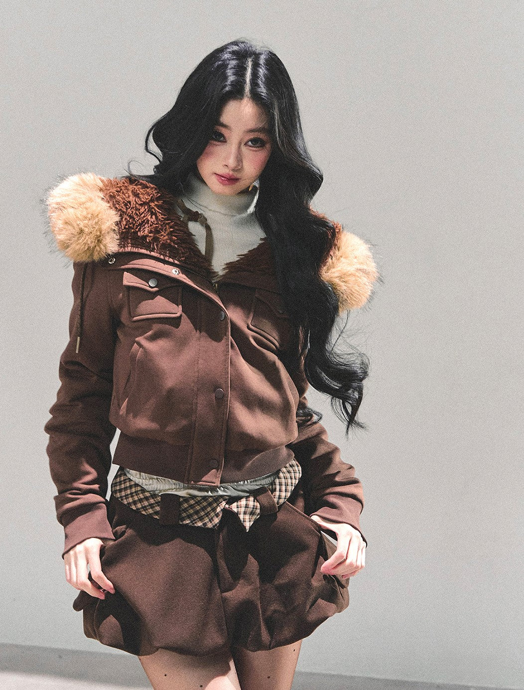 Snowy Fur Hooded Pocket Jacket DIA0717