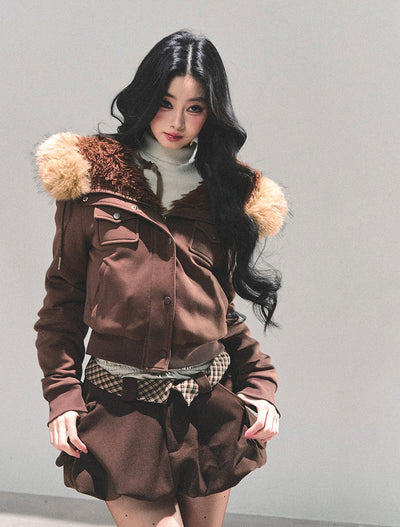 Snowy Fur Hooded Pocket Jacket DIA0717