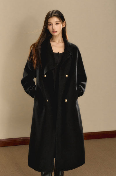 Gold Button Medium and Long Double-sided Woolen Coat OSH0087