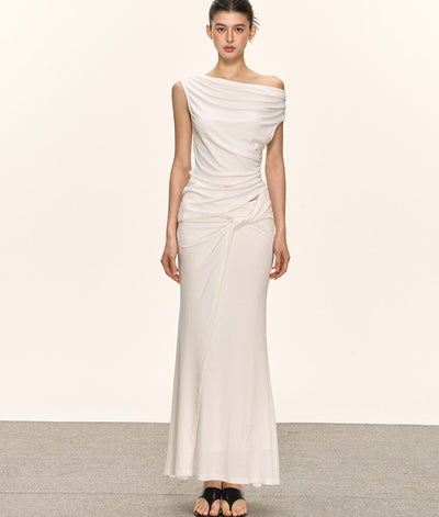 Pleated Oblique Shoulder Top/Skirt ANA0034