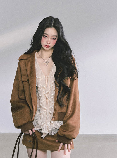 Brown Jacket/Skirt/Hepburn Style Shirt DIA0582