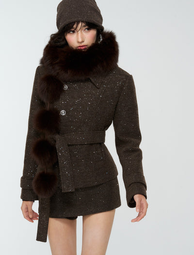 Dark Brown Sequined Jacket/Short Skirt/Midi Skirt 4MU0184