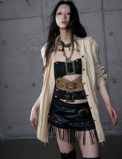 Punk Metal Irregular Leather Tube Top NOR0191