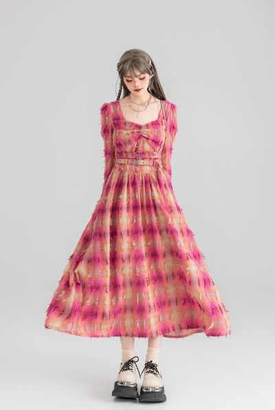 Flying Yarn-dyed Plaid Mid-length Dress KEI0066