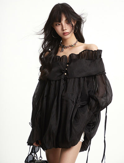 One-shoulder Ruffled Mesh Dress UNC0260