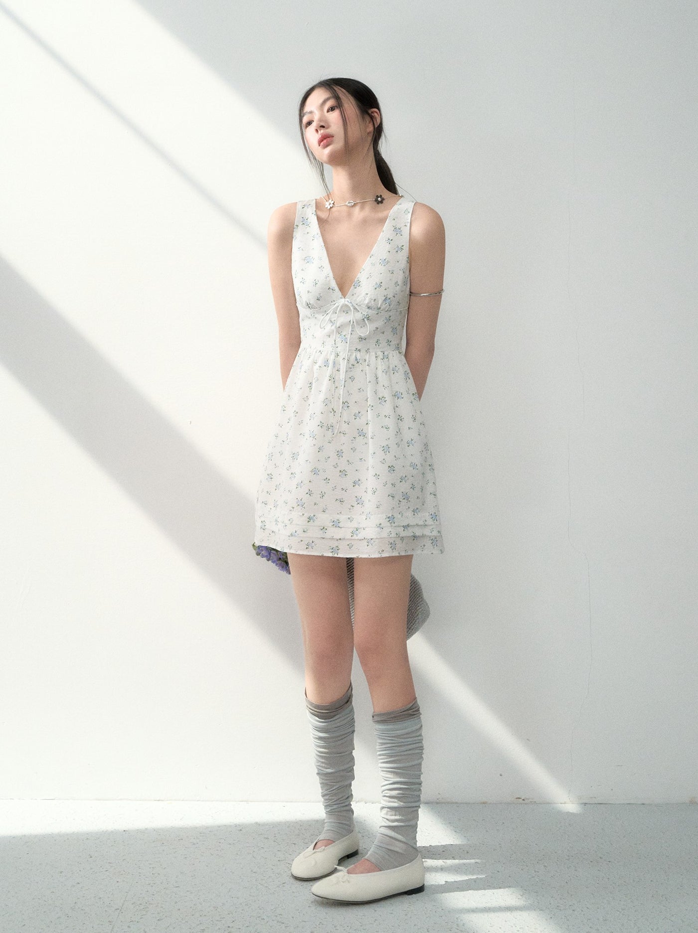 Bow Tie V-neck Midi Dress LAL0188