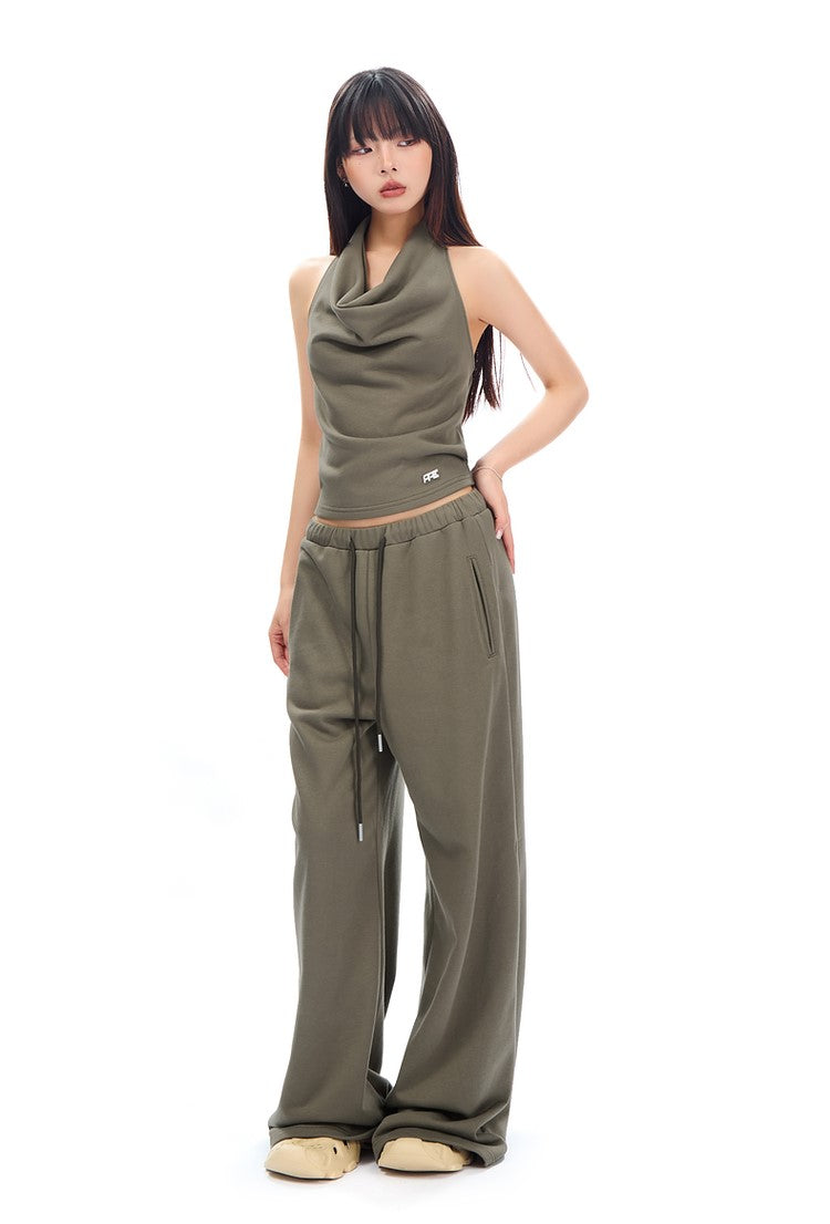 Halter Neck Backless Slim Top/Wide-leg Casual Sweatpants APE0309