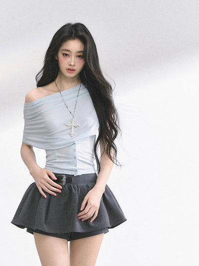 One Shoulder Waist Slim Short Top DIA0497