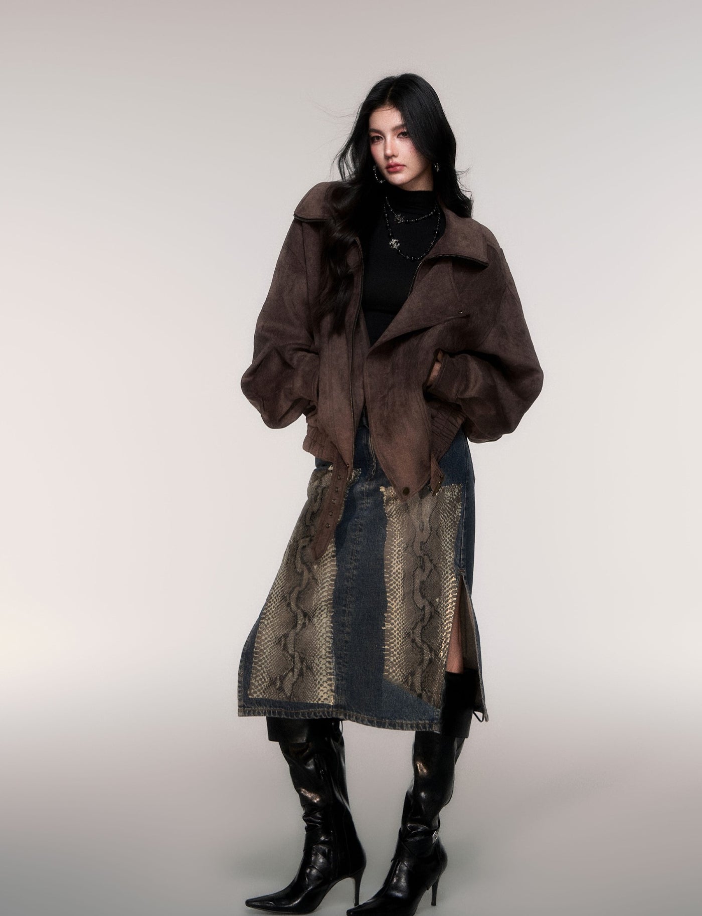 Python Print Straight-Line Denim Skirt LUL0209