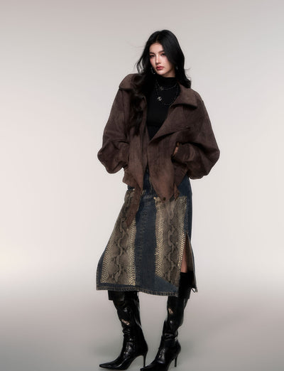 Python Print Straight-Line Denim Skirt LUL0209