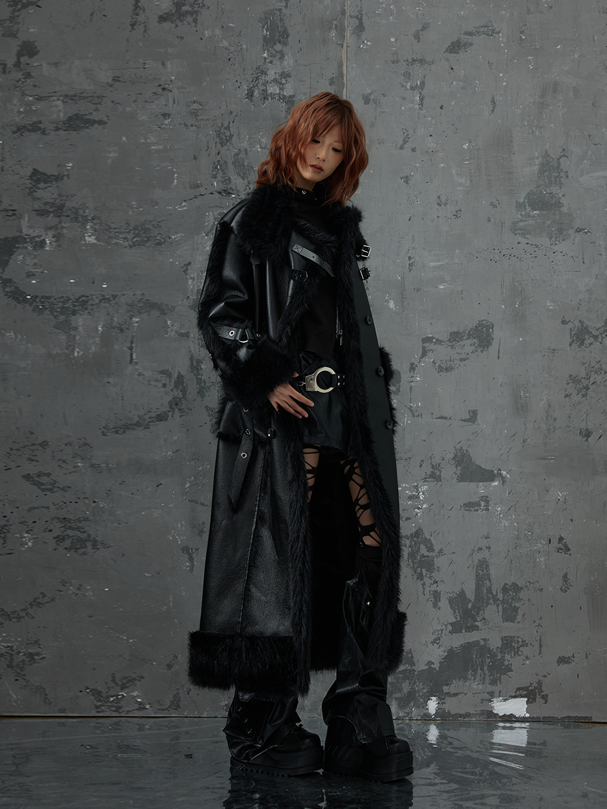 Dark Punk High-end Long Fur Coat FRU0052