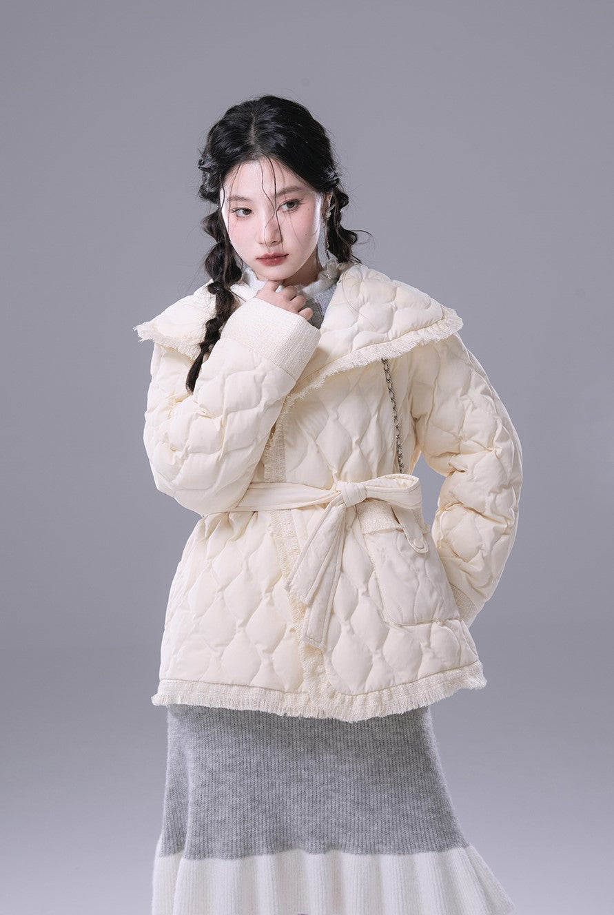 Cream Puff White Large Collar Down Jacket COT0170