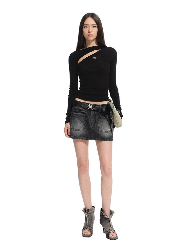 Slanted Hollow Thin Long/Short Sleeve Top NOT0312