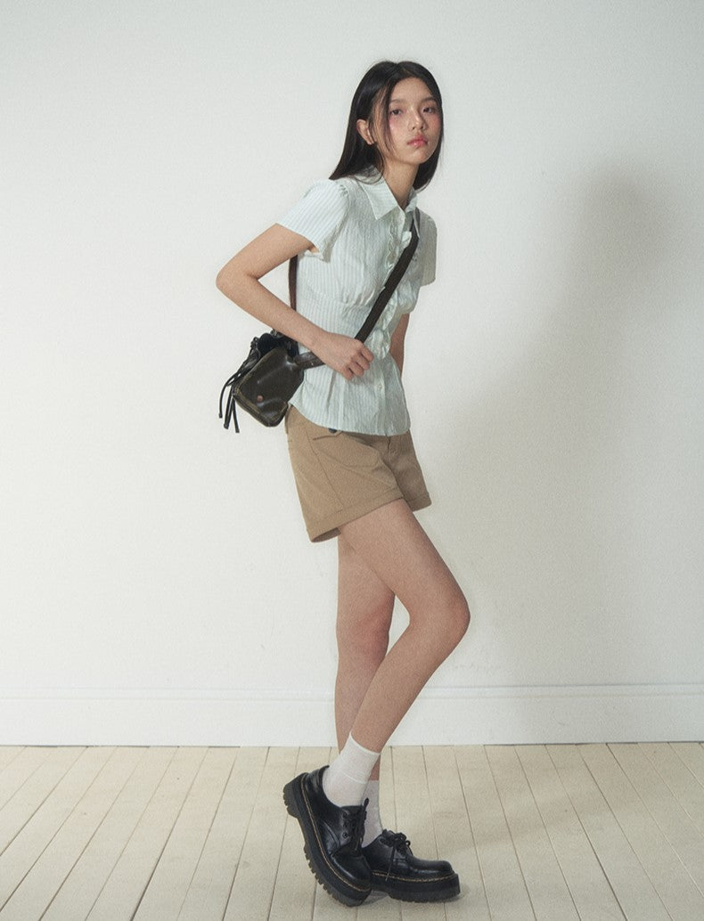 Retro Ruffled Slim Short-sleeved Shirt SOO0017
