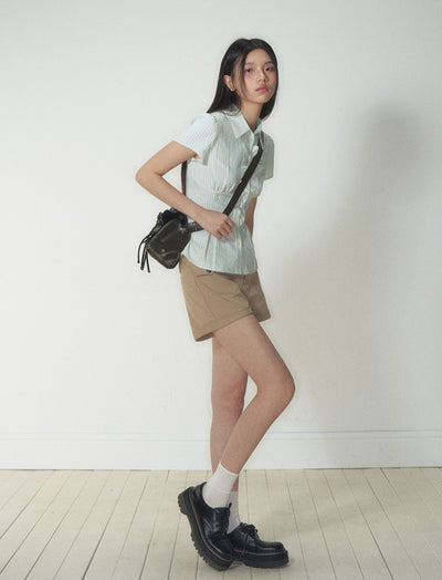Retro Ruffled Slim Short-sleeved Shirt SOO0017