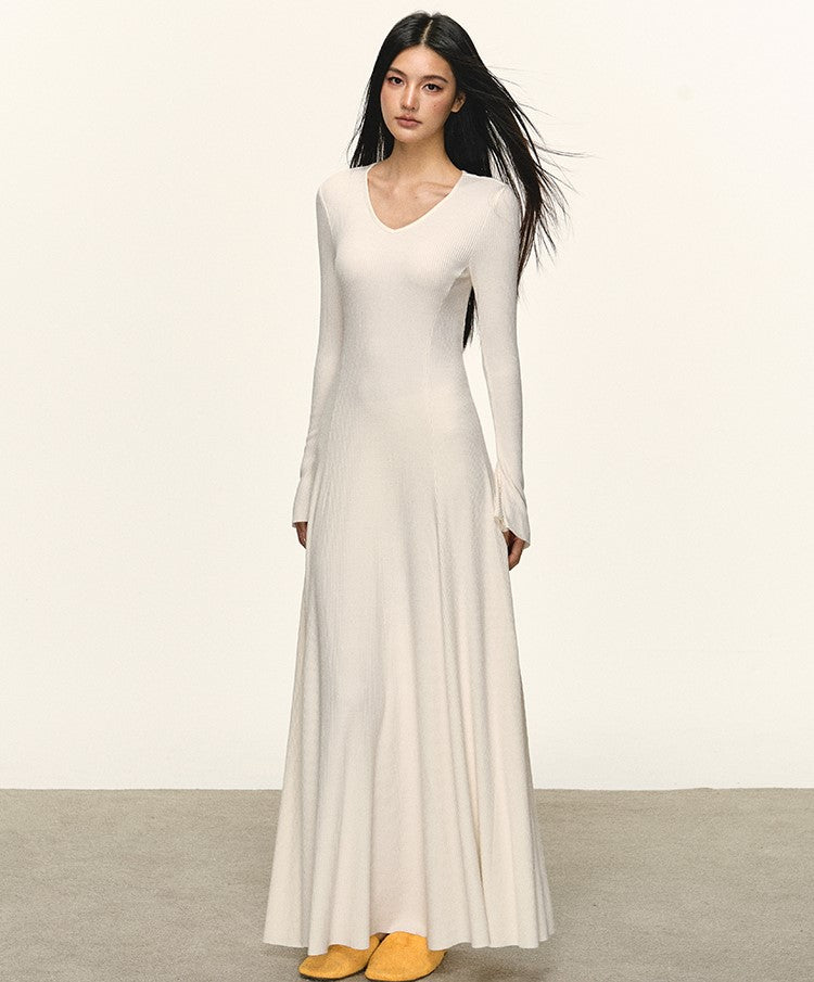 Slimming Waist Long Sleeves Knitted Dress ANA0090