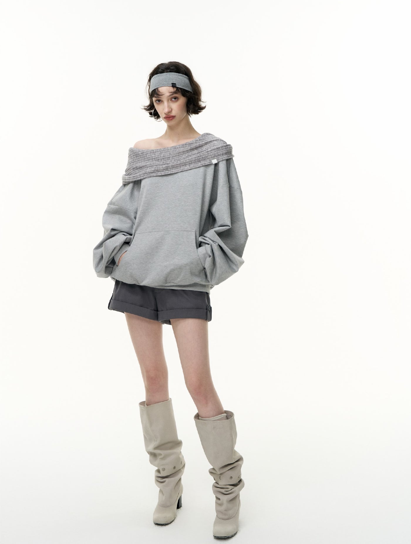 Off-Shoulder Loose Hooded Sweatshirt SAL0190
