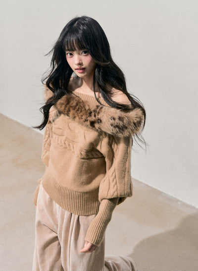 Off-Shoulder Fleece Sweater DIA0709