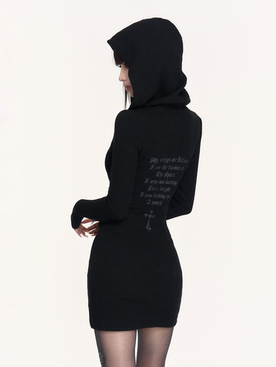 Black Cross Hooded Sweatshirt Dress VOC0478