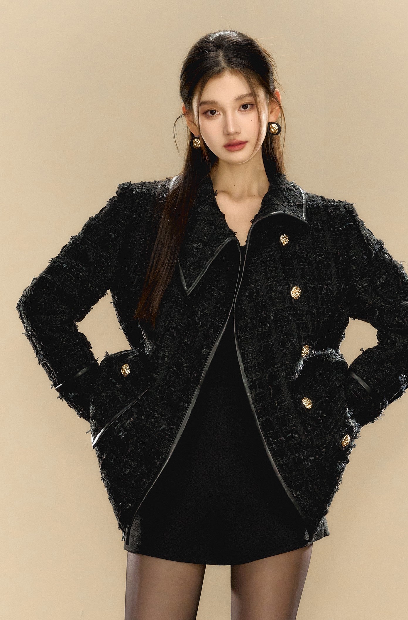 French Retro Luxurious Style High-end Black Jacket OSH0083