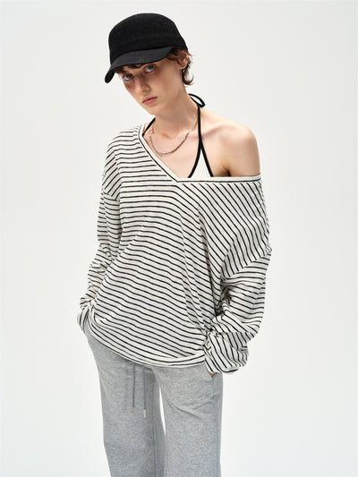 Lazy Off-shoulder Long-sleeved T-shirt CUR0250