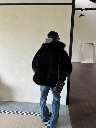 Leather Buckle Eco-Friendly Fur Coat AOA0021