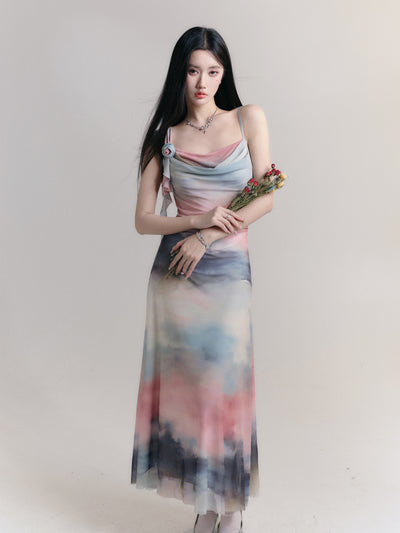 Tropical Color Gradient Fantasy Suspender Dress FRA0191