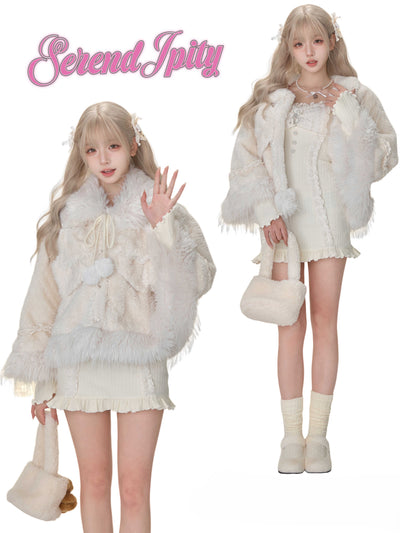 Soft Milk Cake Design Plush Cape/Knitted Dress SER0091