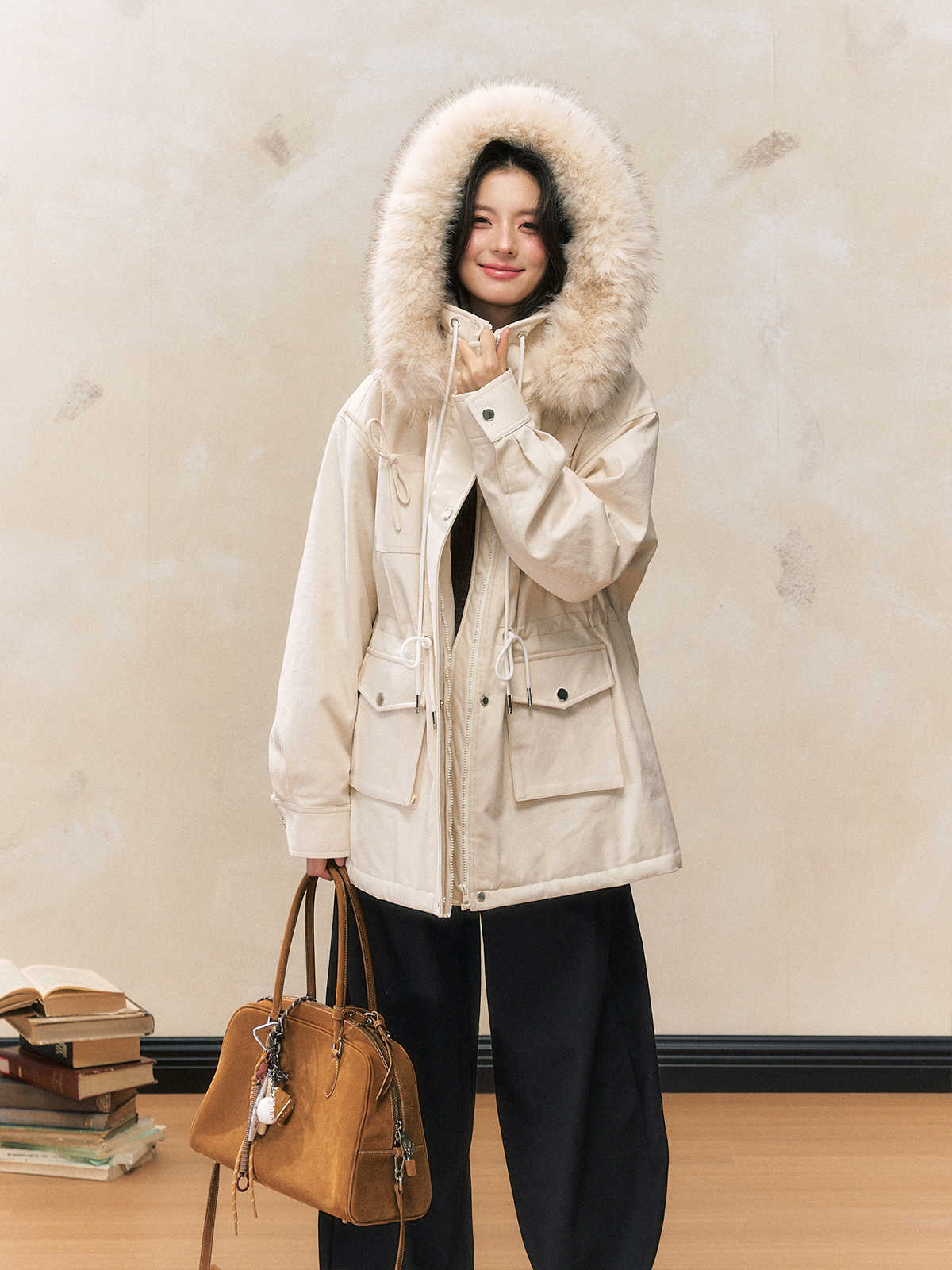 White Loose Hooded Parka Thick Warm Cotton Coat SHI0091