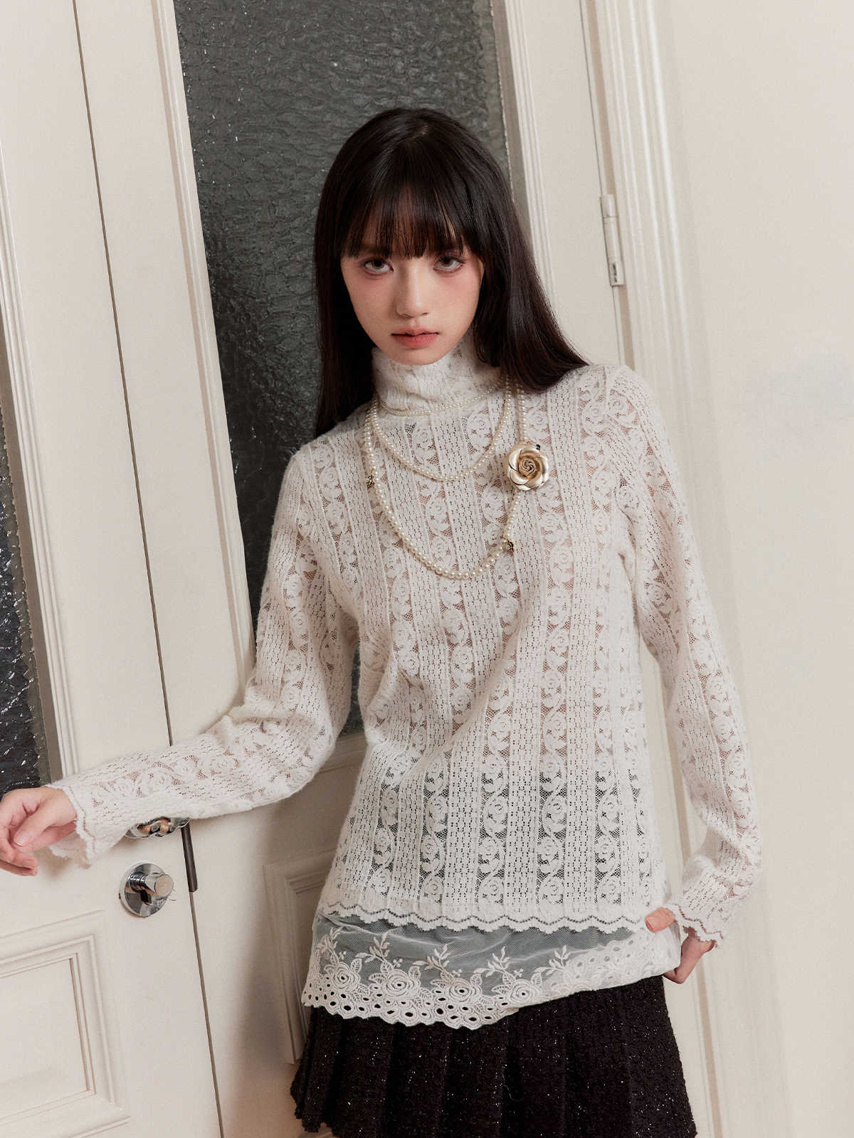 White Moonlight Knitted Lace Shirt FRA0257