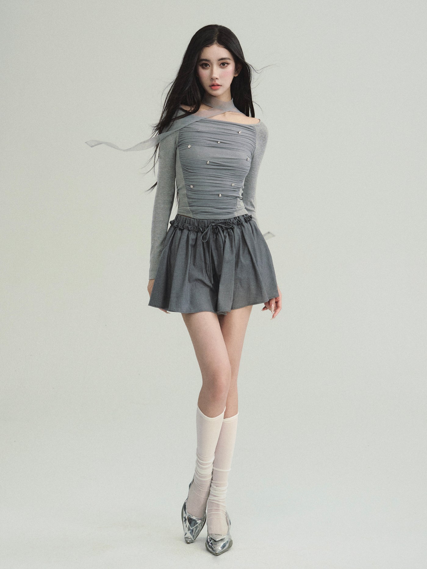 Night Sea Star Simple Pleated Long-sleeved Top/Skirt FRA0197