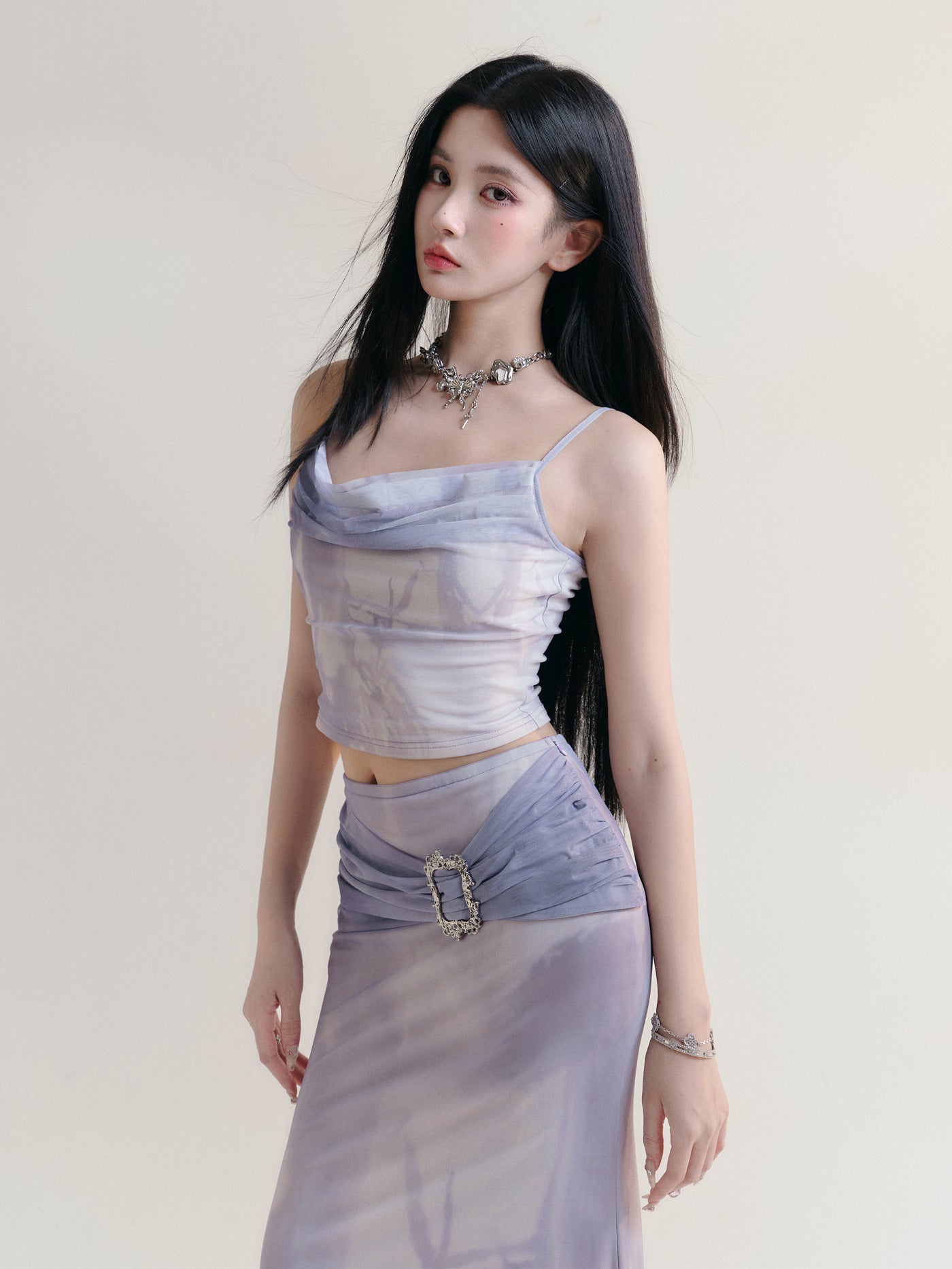 Romantic Wind Hyacinth Purple Mesh Camisole/Skirt FRA0178