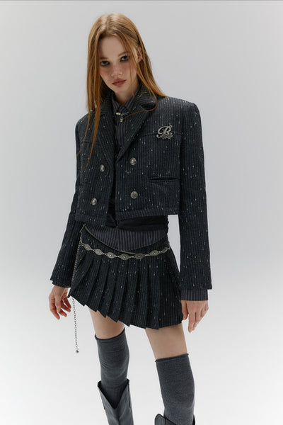 Striped Suit Detachable Irregular Skirt/Pleated Skirt EAC0012
