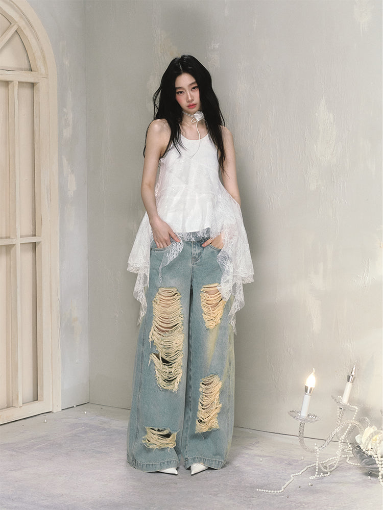 Loose Ripped Wide Leg Low Rise Jeans SAL0061