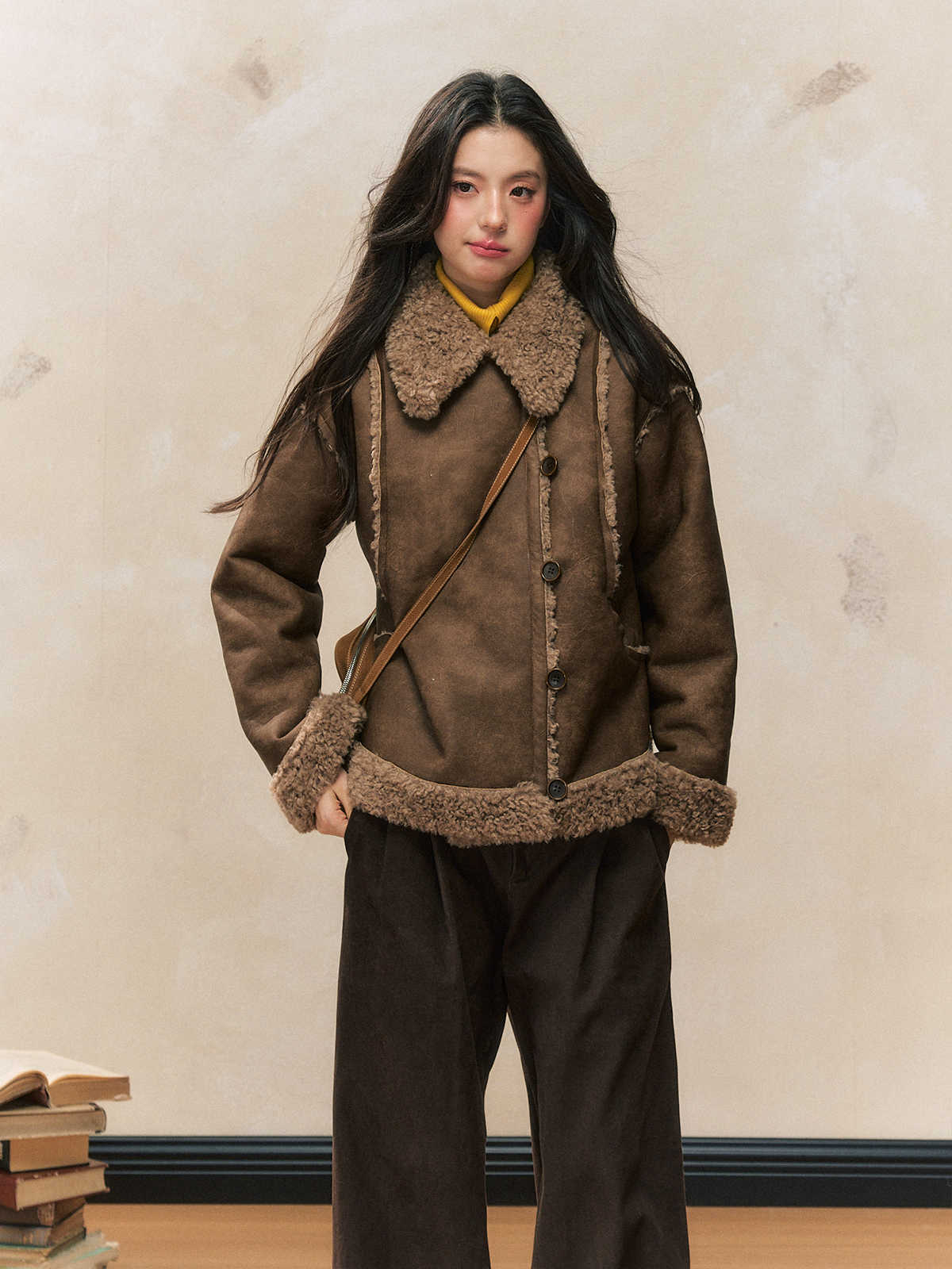 Retro Coffee-colored Thickened Lamb Fur Jacket SHI0098