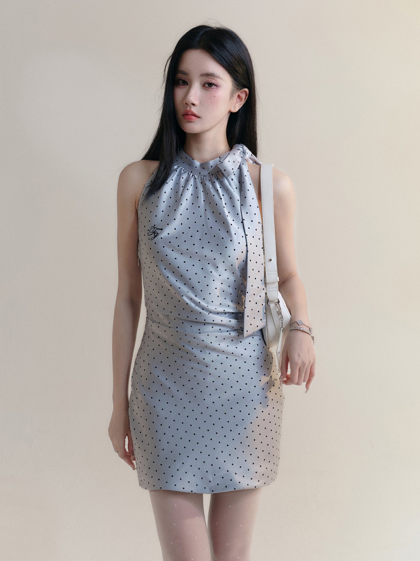 Bow Tie Polka Dot Waist Short Dress FRA0175