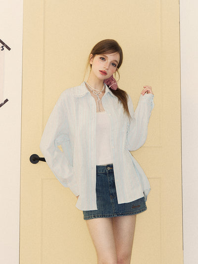 Lace Collar Striped Loose Shirt SPE0056