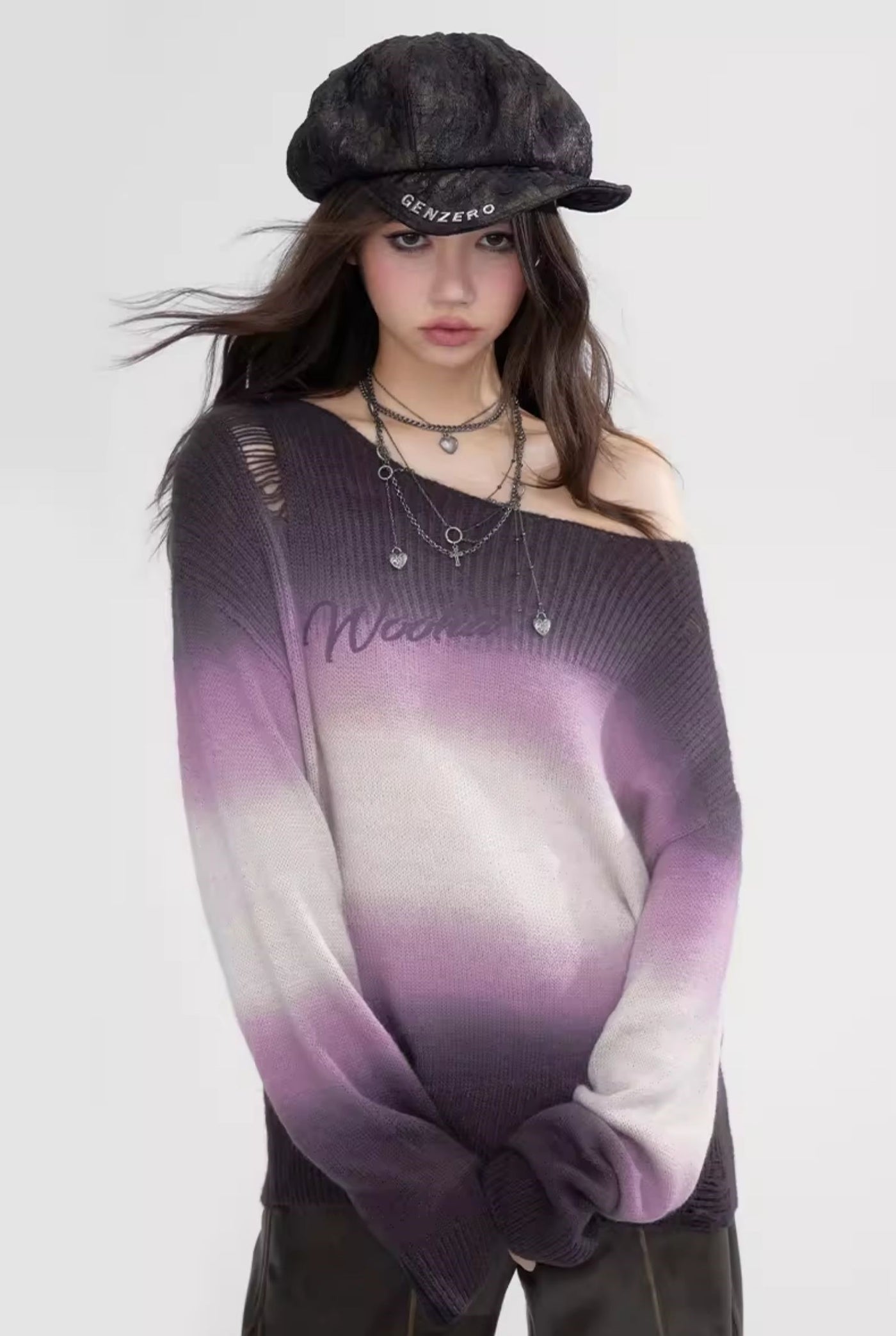 Retro Romantic Gradient Purple Loose Lazy Style Sweater WOO0066