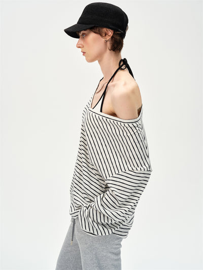 Lazy Off-shoulder Long-sleeved T-shirt CUR0250
