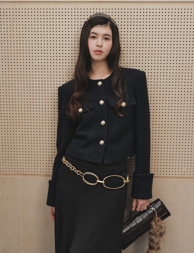 French Style Tweed Round Neck Short Jacket LAL0251